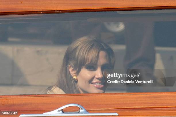 Actress Angelina Jolie is seen at the Piazzale della Stazione, filming on location for "The Tourist" on March 17, 2010 in Venice, Italy.