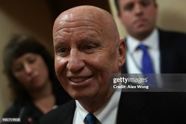 Rep. Kevin Brady speaks to members of the media after he left a House Republican closed door meeting on immigration June 21, 2018 at the U.S. Capitol...