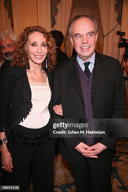 French Culture Minister Frederic Mitterrand and Marisa Berenson attend the 30th Salon du Livre cocktail party at Ministere de la Culture on March 26,...