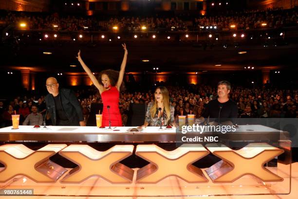 Auditions 4" Episode 1304 -- Pictured: Howie Mandel, Mel B, Heidi Klum, Simon Cowell --