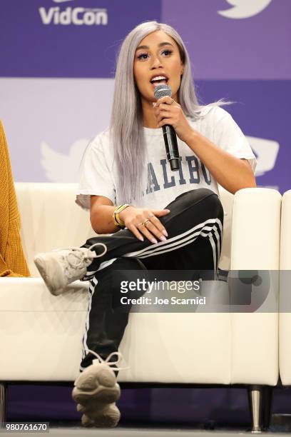 Eva Gutowski aka MyLifeAsEva speaks onstage during the 'Where my Girls At' panel at the 9th Annual VidCon at Anaheim Convention Center on June 20,...