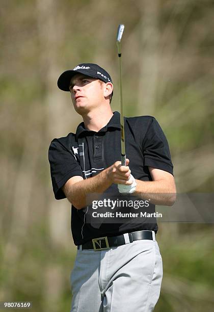 Brendan Steele hits his tee shot on the 11th hole during the second round of the Chitimacha Louisiana Open at Le Triomphe Country Club on March 26,...