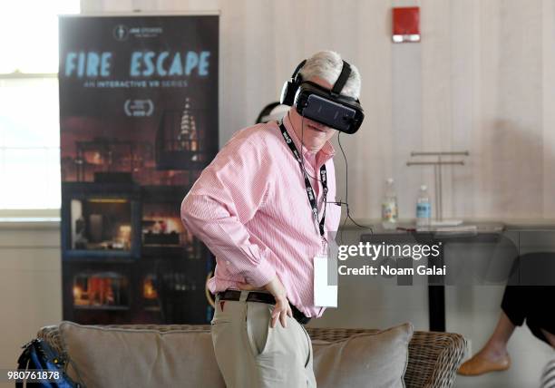 Guest interacts with a Samsung VR experience at the 2018 Nantucket Film Festival - Day 2 on June 21, 2018 in Nantucket, Massachusetts.