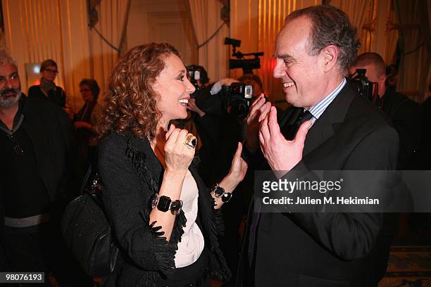 French Culture Minister Frederic Mitterrand and Marisa Berenson attend the 30th Salon du Livre cocktail party at Ministere de la Culture on March 26,...