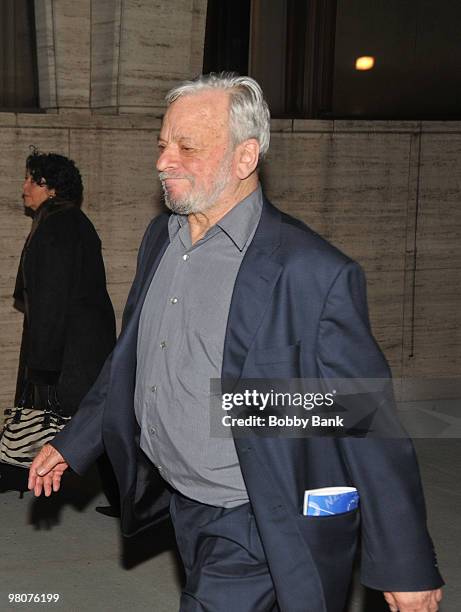 Stephen Sondheim attends the New York Philharmonic presents "Sondheim: The Birthday Concert" at Avery Fisher Hall at Lincoln Center for the...