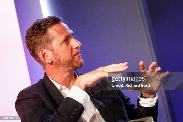 Blk-Ops Head of Creative Brian Klugman speaks during the 'Hollywood Meets Madison Ave' Blk-Ops session during the Cannes Lions Festival 2018 on June...