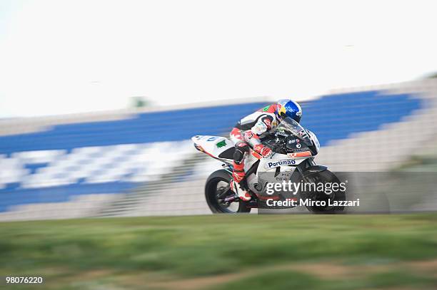 Leon Haslam of Britain and Team Suzuki Alstare heads down a straight during the first qualifying practice of the Superbike World Championship round...
