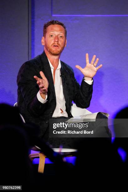 Blk-Ops Head of Creative Brian Klugman speaks during the 'Hollywood Meets Madison Ave' Blk-Ops session during the Cannes Lions Festival 2018 on June...