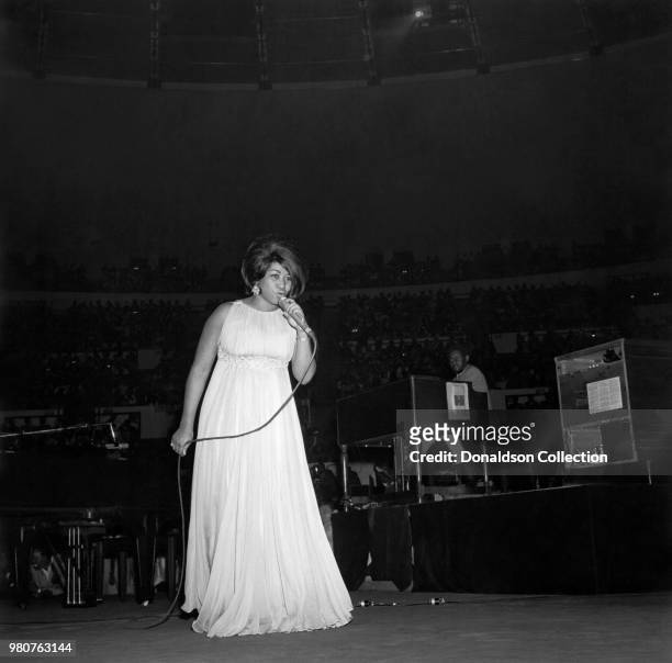 Singer Aretha Franklin performing at a Martin Luther King Jr. Tribute called Soul Together on June 28, 1968 at Madison Square Garden in New York.