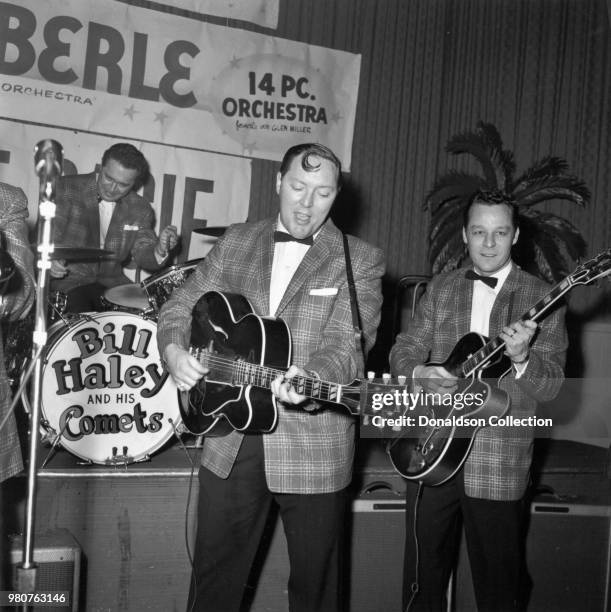 Bill Haley and his Comets perform onstage in 1955 in New York, New York.