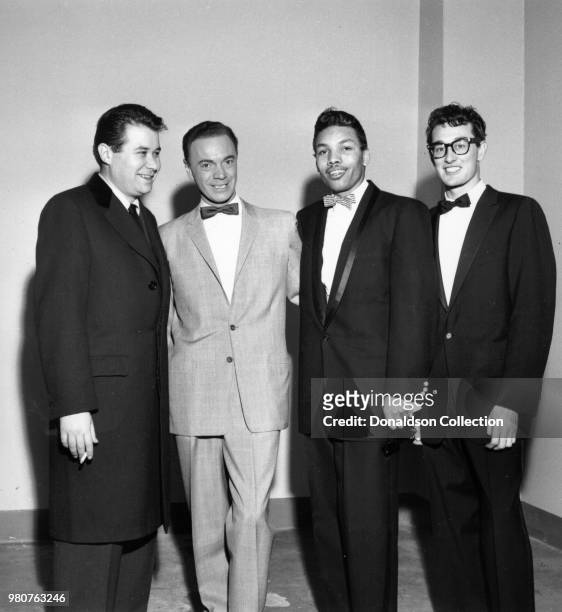 Singer Buddy Holly with Alan Freed and Larry Williams in September 8, 1957 in New York, New York.