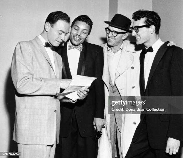 Singer Buddy Holly with Alan Freed and Ben DaCosta and Larry Williams circa 1956 in New York, New York.