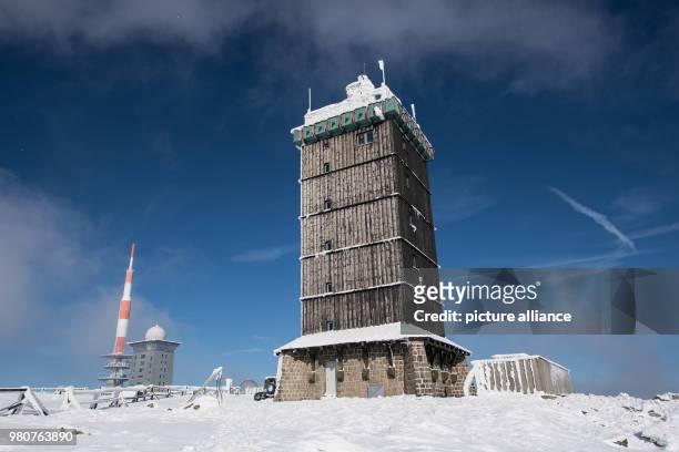 March 2018, Germany, Schierke: The measuring station of the German Meteorological Service on the Brocken mountain in the Harz region. Photo: Swen...