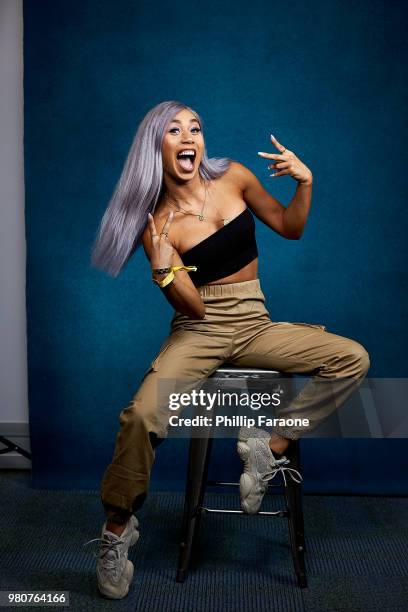 Eva Gutowski poses for a portrait at the Getty Images Portrait Studio at the 9th Annual VidCon US at Anaheim Convention Center on June 21, 2018 in...
