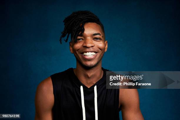 Kingsley poses for a portrait at the Getty Images Portrait Studio at the 9th Annual VidCon US at Anaheim Convention Center on June 21, 2018 in...