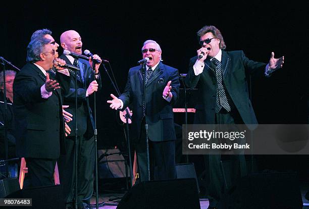 Peter DeBenedetto, Charlie DiComo, Steve Hirschhorn, Roy Hutchings and Peter Milazzo of The Encounters perform at the Doo Wop Party at Town Hall on...