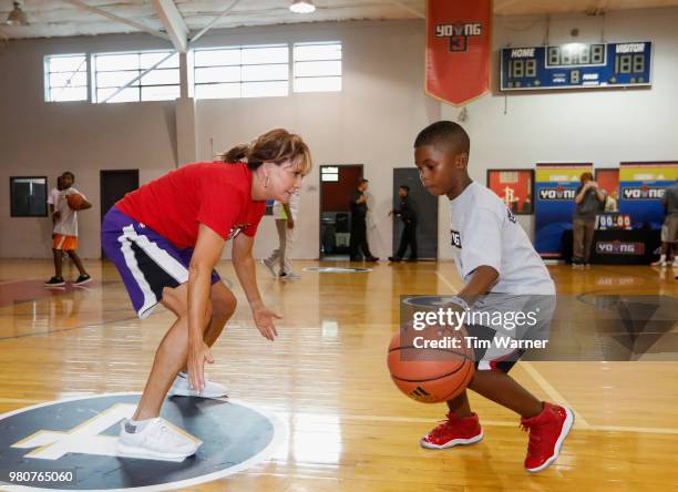Nancy Leiberman gives instruction during the Young3 Basketball Clinic and Tournament on June 21, 2018 in Houston, Texas.