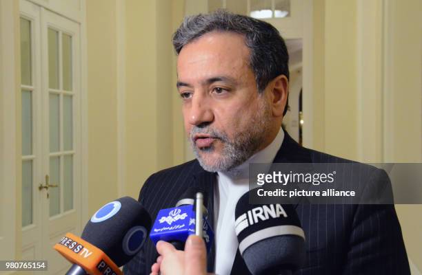 March 2018, Austria, Vienna: Abbas Araghchi, Deputy Foreign Minister of Iran, giving an interview after the most recent discussions regarding nuclear...