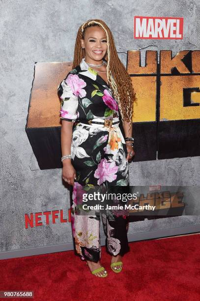 Faith Evans attends the "Luke Cage" Season 2 premiere at The Edison Ballroom on June 21, 2018 in New York City.