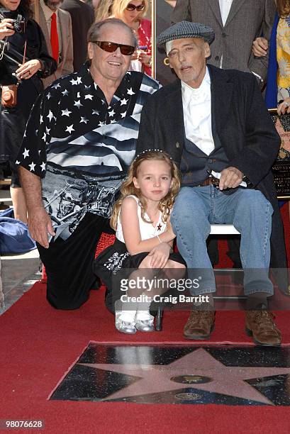 Jack Nicholson, Dennis Hopper and daughter Galen Hopper at Dennis Hopper's Star ceremony on Hollywood Walk Of Fame on March 26, 2010 in Los Angeles,...