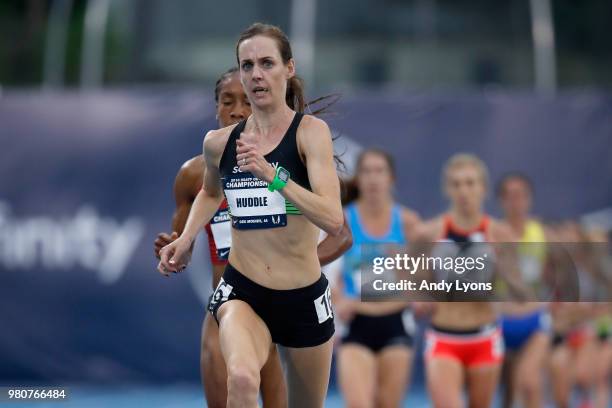 Molly Huddle runs to victory in the Women's 10,000 Meter at the 2018 USATF Outdoor Championships at Drake Stadium on June 21, 2018 in Des Moines,...