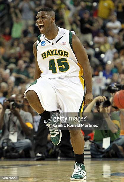 Guard Tweety Carter of the Baylor Bears reacts during play against the St. Mary's Gaels during the south regional semifinal of the 2010 NCAA men's...