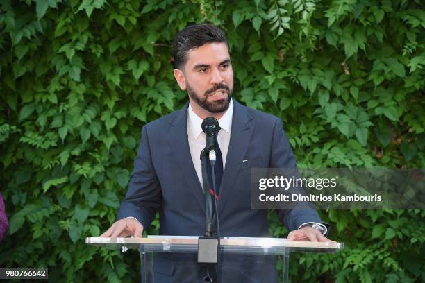 Council Member Rafael Espinal speaks as Michael Kors and the New York Restoration Project Celebrate The Opening Of The Essex Street Community Garden...