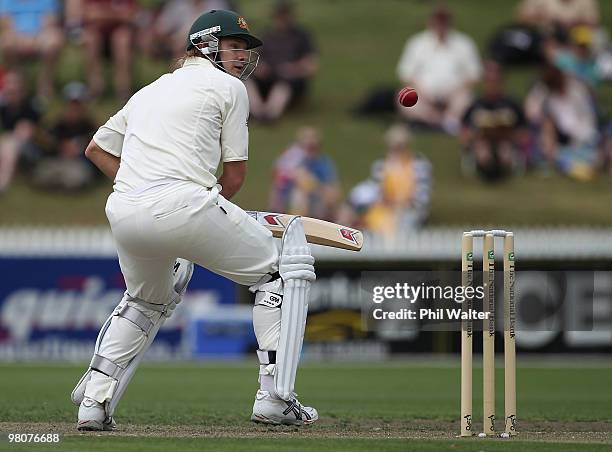 Shane Watson of Australia bats during day one of the Second Test match between New Zealand and Australia at Seddon Park on March 27, 2010 in...