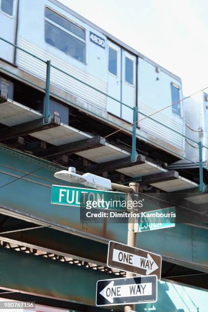 View of the Subway over Fulton St. And Essex St. Is seen at Michael Kors and the New York Restoration Project Celebrate The Opening Of The Essex...