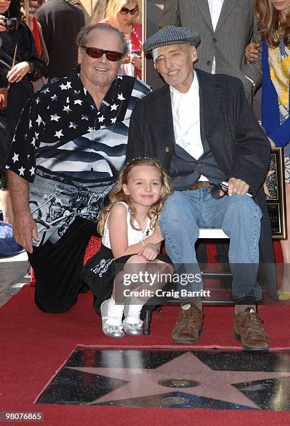 Jack Nicholson, Dennis Hopper and daughter Galen Hopper at Dennis Hopper's Star ceremony on Hollywood Walk Of Fame on March 26, 2010 in Los Angeles,...