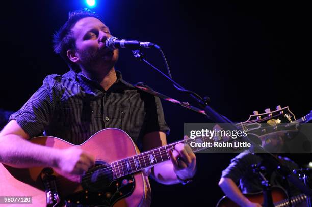 Olly Knights of Turin Brakes performs at Shepherds Bush Empire on March 26, 2010 in London, England.