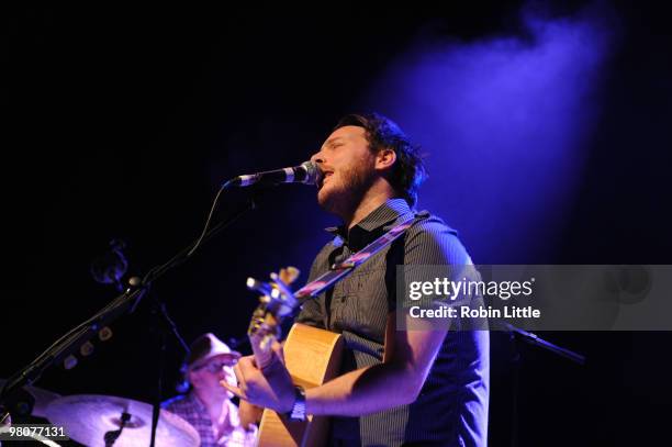 Olly Knights of Turin Brakes performs at Shepherds Bush Empire on March 26, 2010 in London, England.