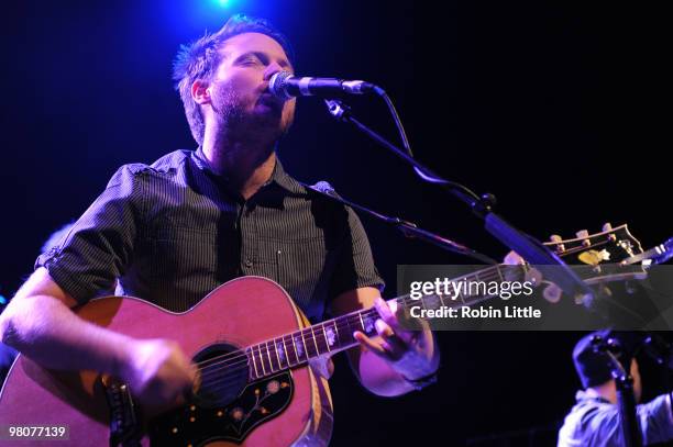 Olly Knights of Turin Brakes performs at Shepherds Bush Empire on March 26, 2010 in London, England.