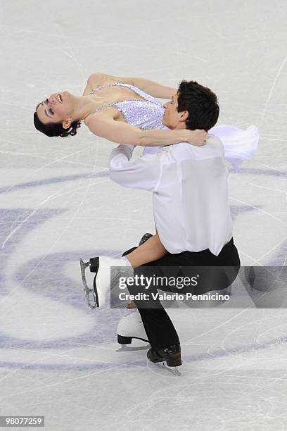 Tessa Virtue and Scott Moir of Canada compete during the Ice Dance Free Dance at the 2010 ISU World Figure Skating Championshipson March 26, 2010 in...