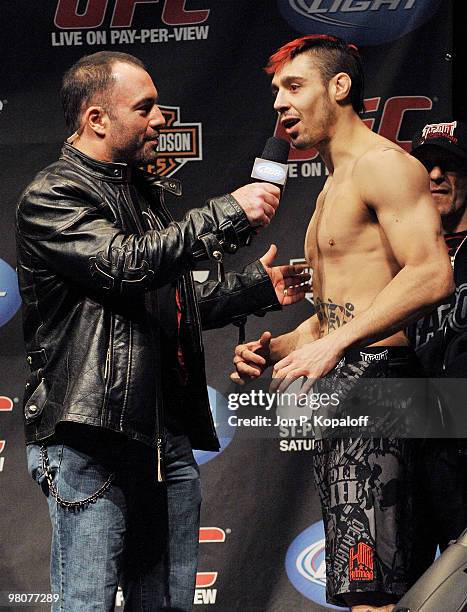 Broadcaster Joe Rogan chats with UFC fighter Dan Hardy about his fight against UFC fighter Georges St-Pierre for the Championship Welterweight title...