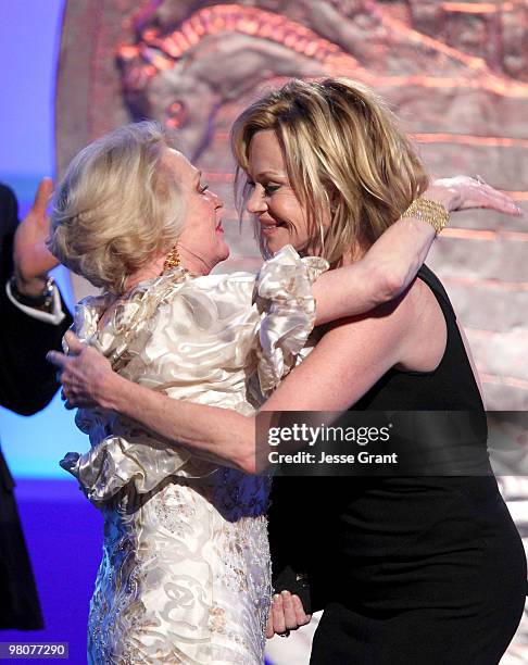 Actresses Tippi Hedren and Melanie Griffith on stage at the 24th Genesis Awards at The Beverly Hilton Hotel on March 20, 2010 in Beverly Hills,...