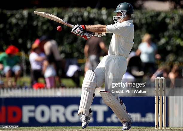 Simon Katich of Australia bats during day one of the Second Test match between New Zealand and Australia at Seddon Park on March 27, 2010 in...