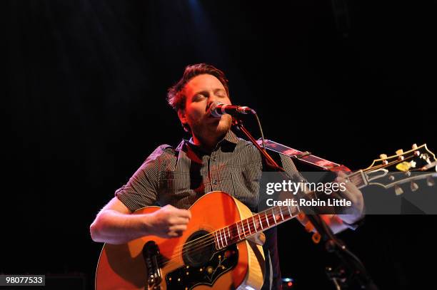 Olly Knights of Turin Brakes performs at Shepherds Bush Empire on March 26, 2010 in London, England.