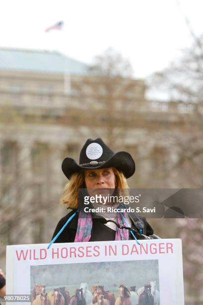 Supporter attends the Cloud Foundation's ''March for Mustangs'' rally news conference on March 25, 2010 in Washington, DC.