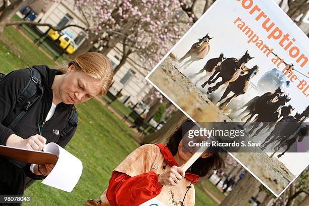 Supporters attend the Cloud Foundation's ''March for Mustangs'' rally news conference on March 25, 2010 in Washington, DC.