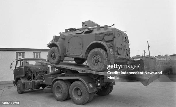 Irish Army Cavalry Corps workshop, a Panhard APCin for maintenance in the Curragh, Kildare, .