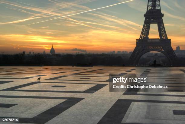 sunset eiffel tower - quartier du trocadéro stock pictures, royalty-free photos & images