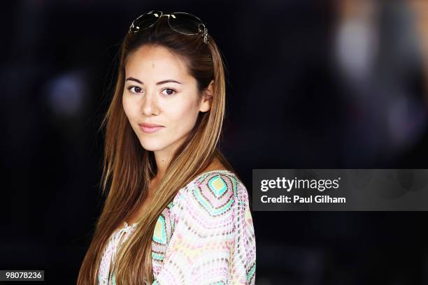 Jessica Michibata, girlfriend of Jenson Button of Great Britain and McLaren Mercedes is seen before qualifying for the Australian Formula One Grand...