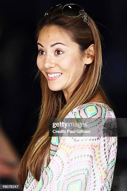 Jessica Michibata, girlfriend of Jenson Button of Great Britain and McLaren Mercedes is seen before qualifying for the Australian Formula One Grand...