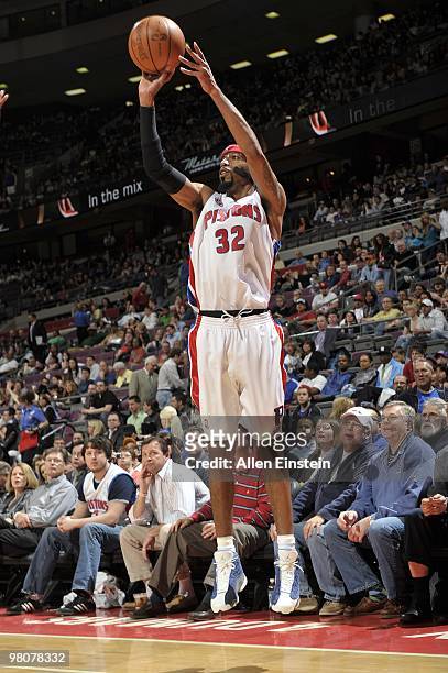 Richard Hamilton of the Detroit Pistons shoots a jump shot during the game against the Indiana Pacers at the Palace of Auburn Hills on March 23, 2010...