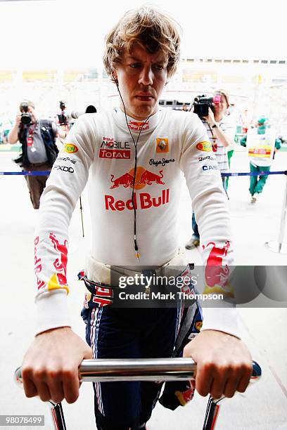 Sebastian Vettel of Germany and Red Bull Racing prepares to drive during the final practice session prior to qualifying for the Australian Formula...