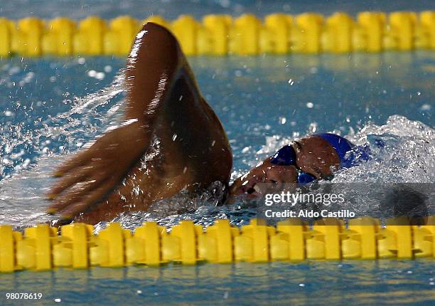 Joana Sa of Brazil in action during the 400 meter free female category as part of the 2010 Odesur South America Games on March 26, 2010 in Medellin,...
