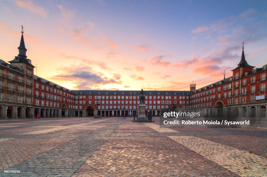 Plaza Mayor at sunrise, Madrid, Spain
