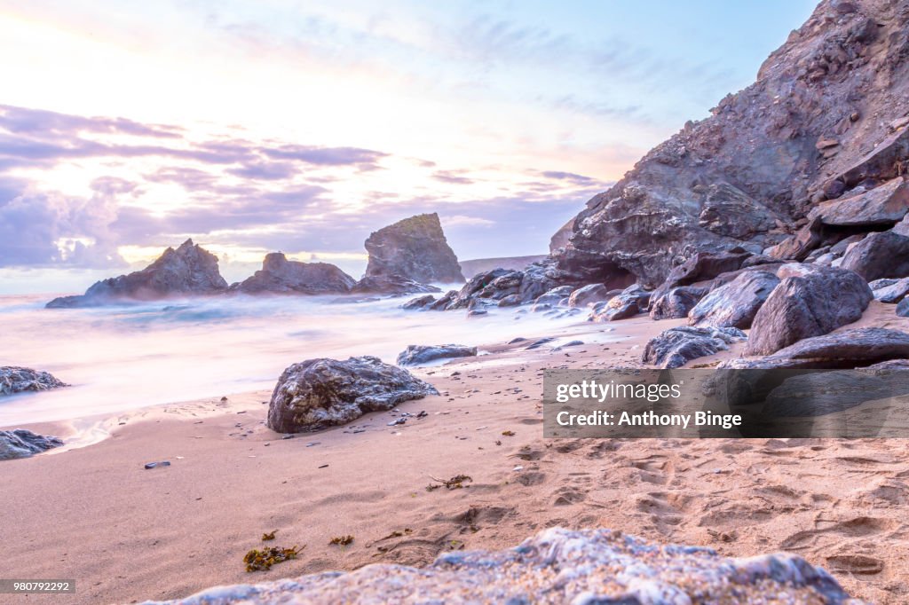 Bedruthan Steps, Carnewas and Bedruthan Steps, Cornwall, England, UK