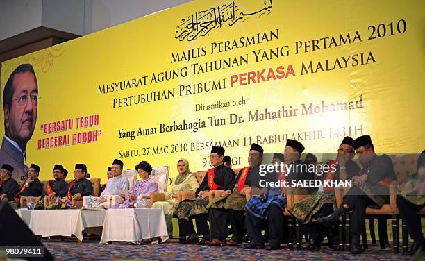 Former Malaysian prime minister Mahathir Mohamad presides over an inaugural session of an inaugural session of a new Malay nationalist group Perkasa...